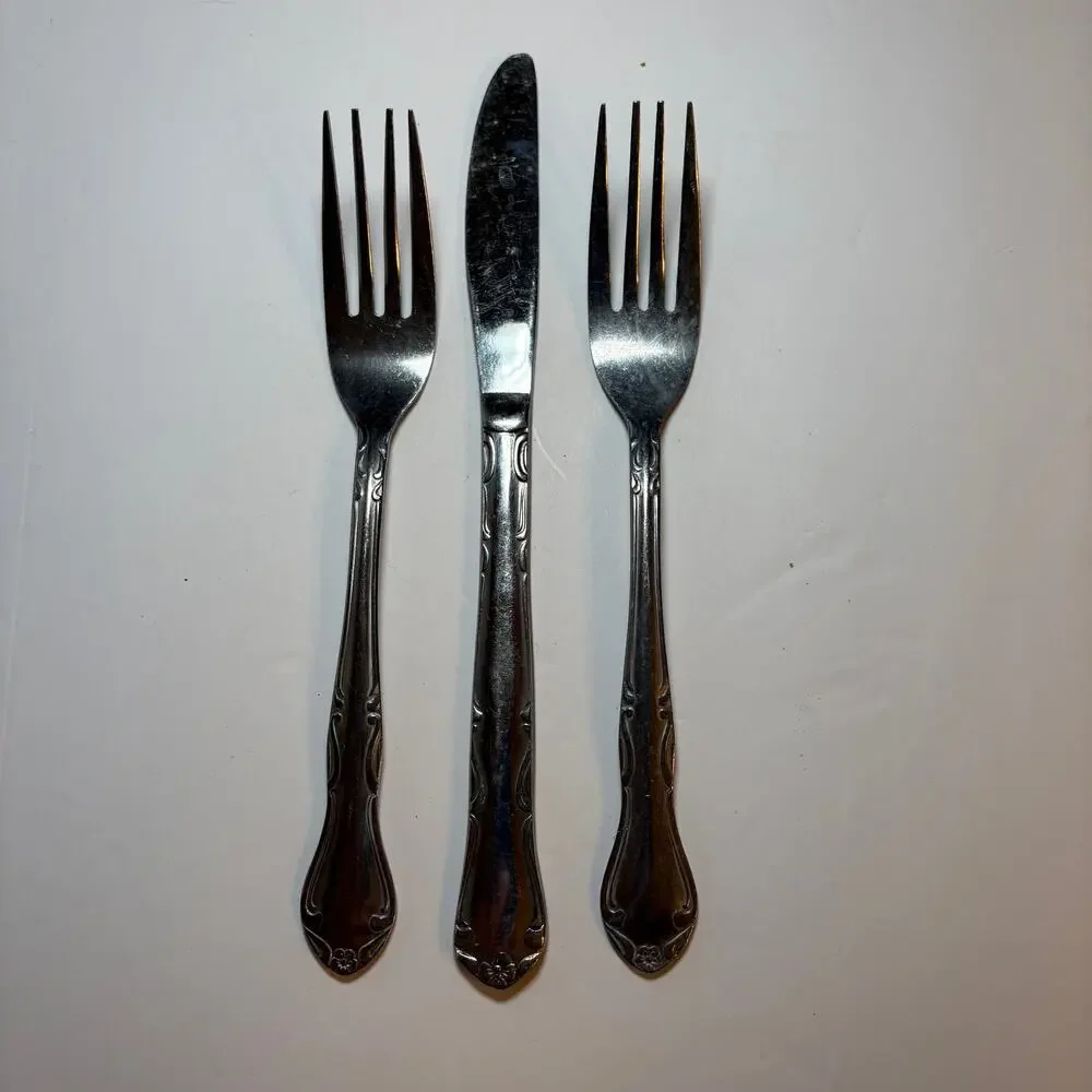 Set 3 pc Delco Melinda Stainless Steel Flatware 2 Forks 1 Butter Knife